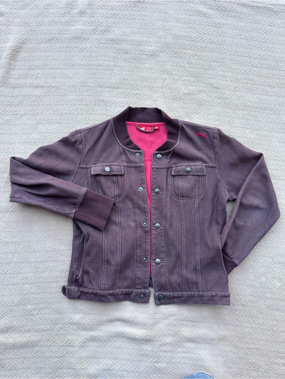 Vintage Puma Women's Plum Jacket with Pink Lining- Sz Medium